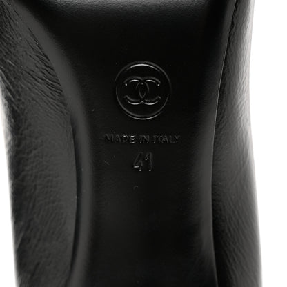 Chanel Shiny Calfskin Grosgrain Cap Toe CC Pearl Pumps 41 Black 6 of 9