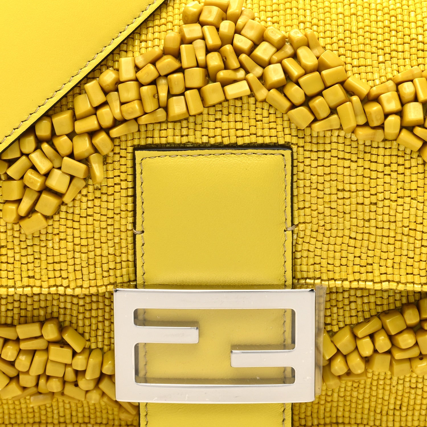 Fendi Rolling Stone Vitello Seta Bead Embroidered Re-Edition Baguette Giallo 8 of 10