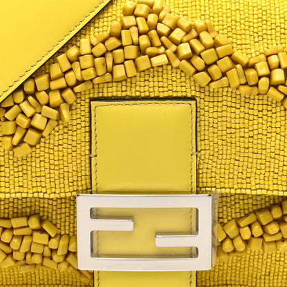 Fendi Rolling Stone Vitello Seta Bead Embroidered Re-Edition Baguette Giallo 8 of 10