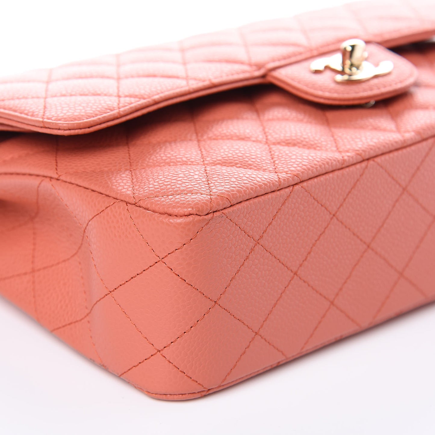 Caviar Quilted Medium Double Flap Coral