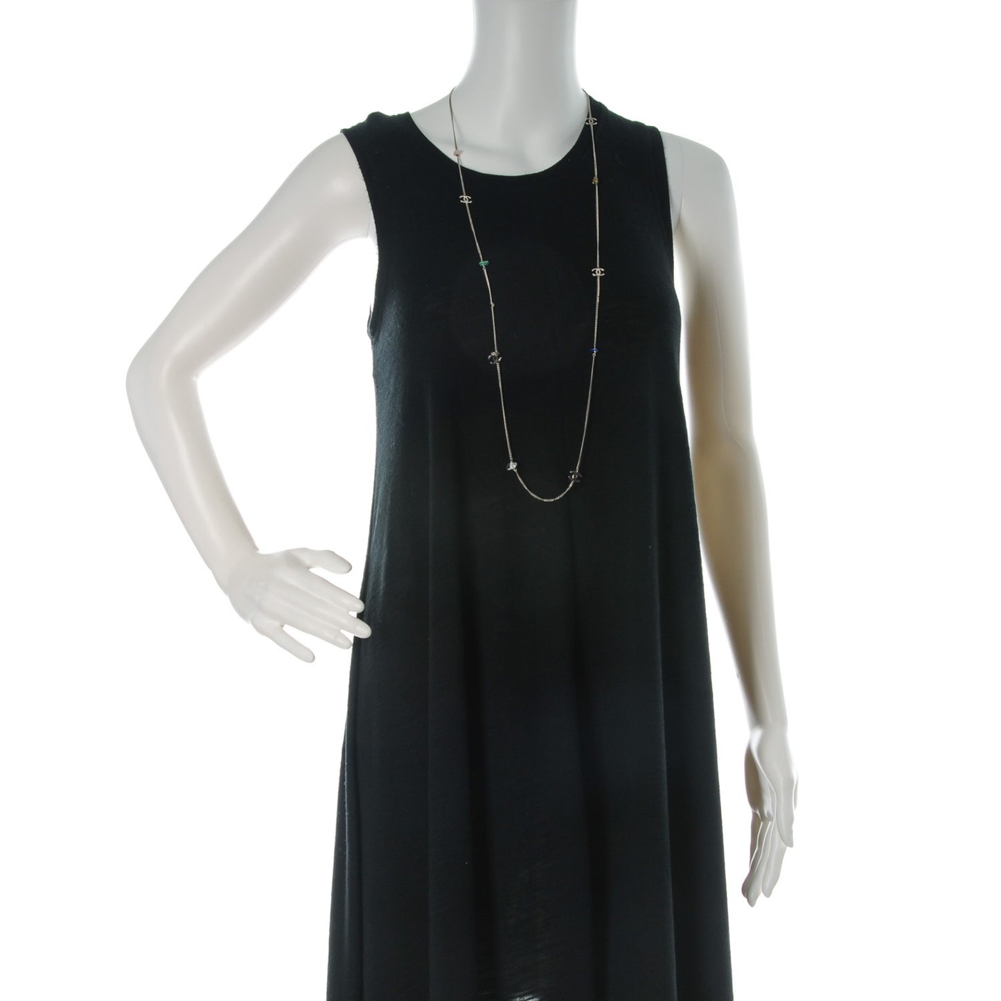 Stone CC Long Chain Necklace Silver