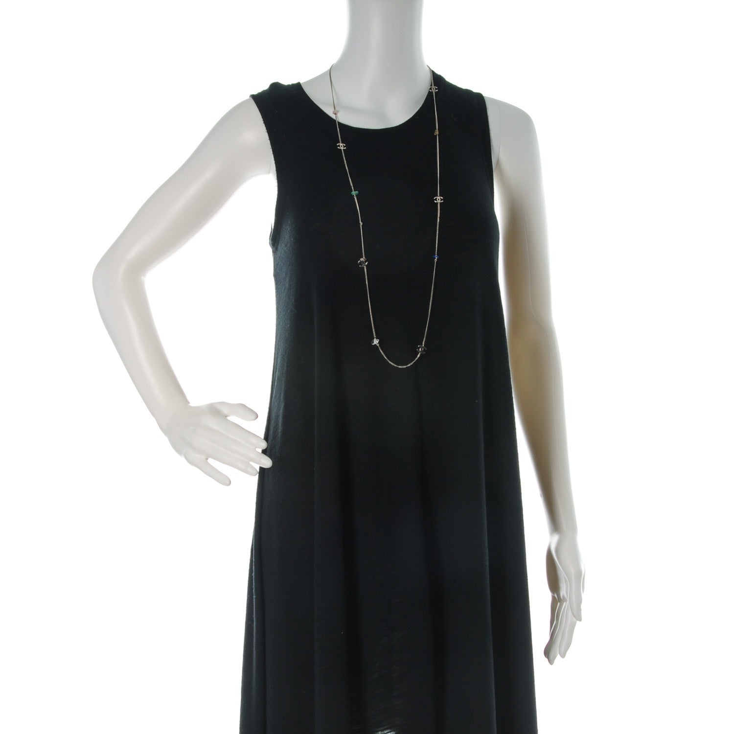 Chanel Stone CC Long Chain Necklace Silver 2 of 4