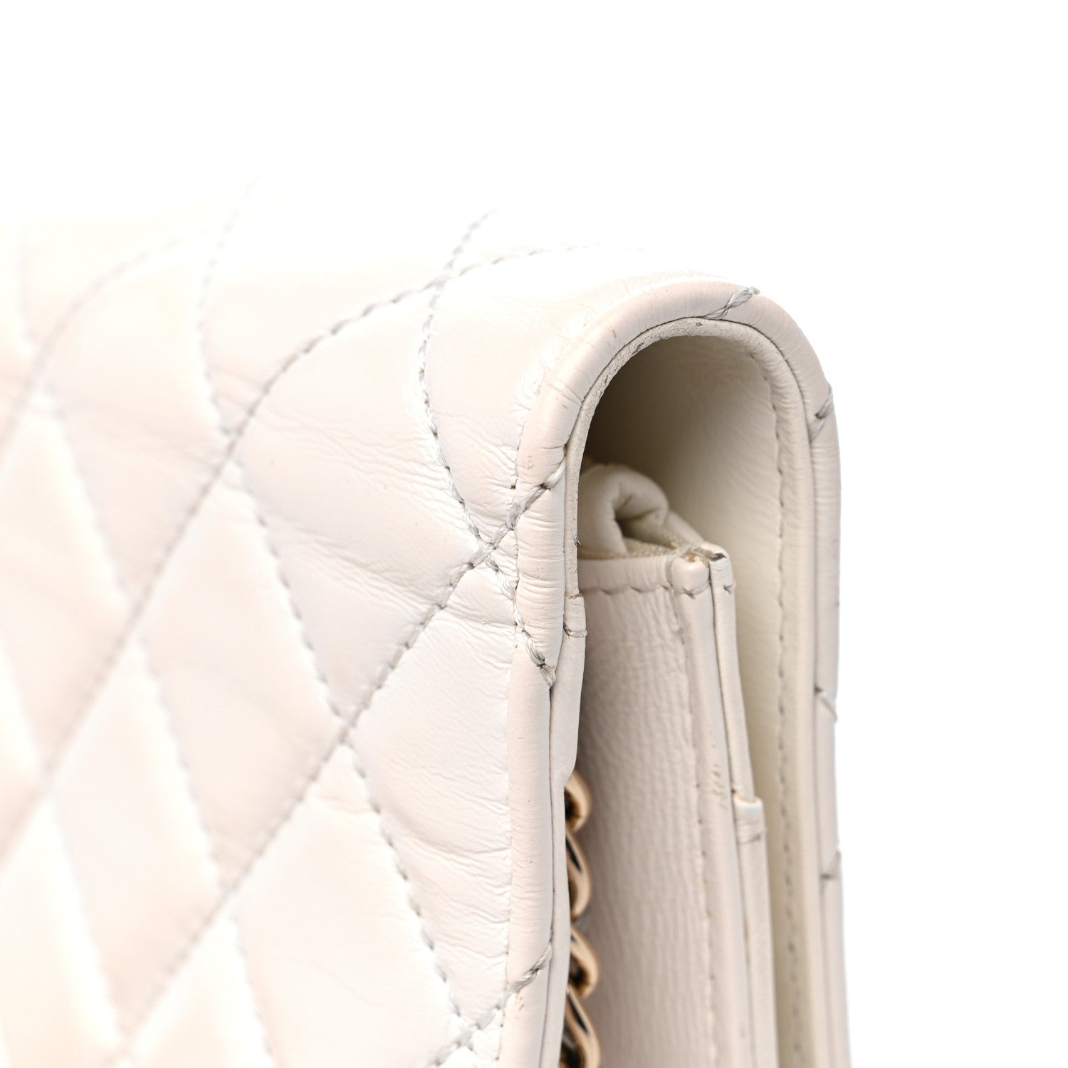 Chanel Aged Calfskin Chevron Wallet On Chain WOC White 13 of 15