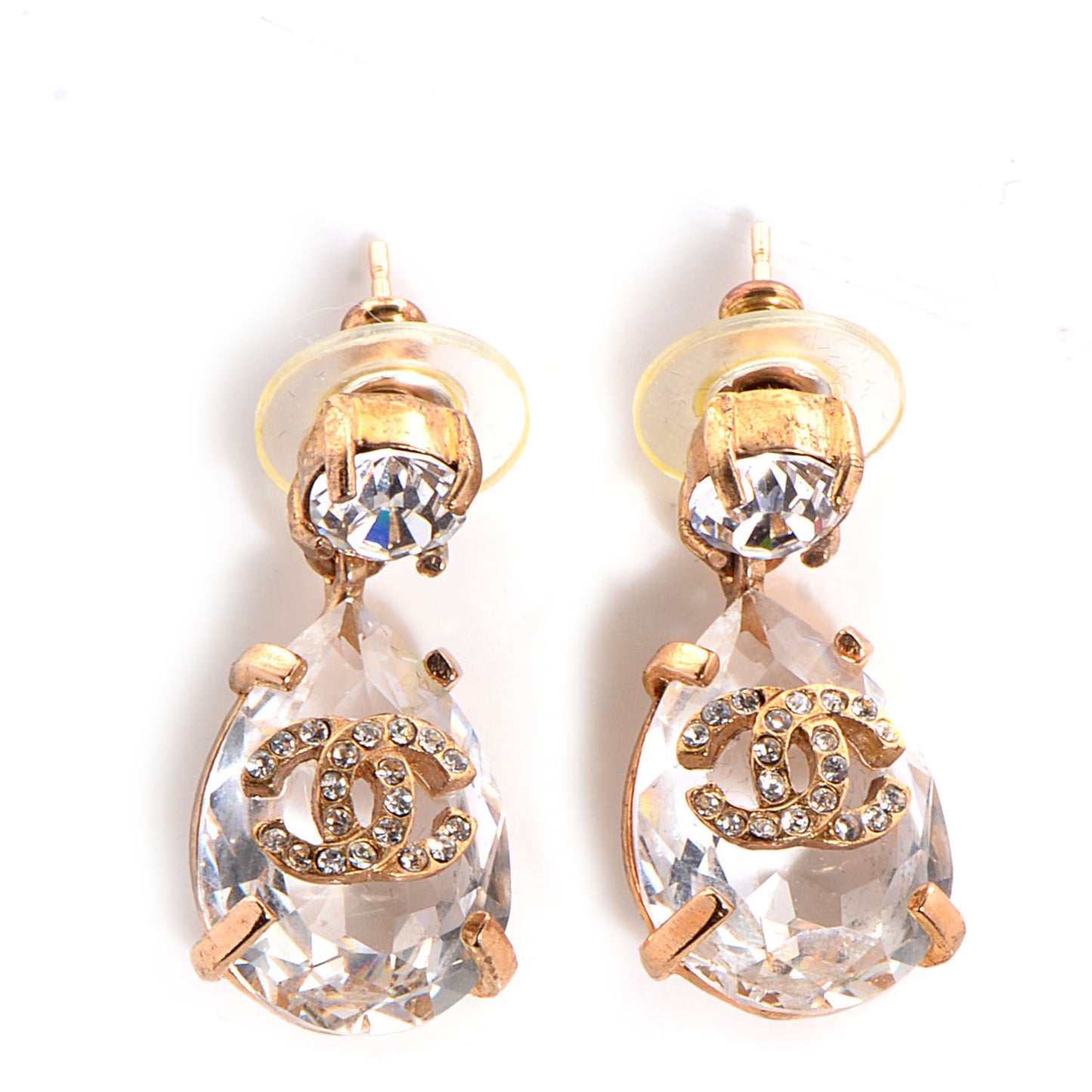 Crystal CC Teardrop Dangle Earrings Gold