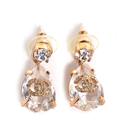 Chanel Crystal CC Teardrop Dangle Earrings Gold 1 of 4
