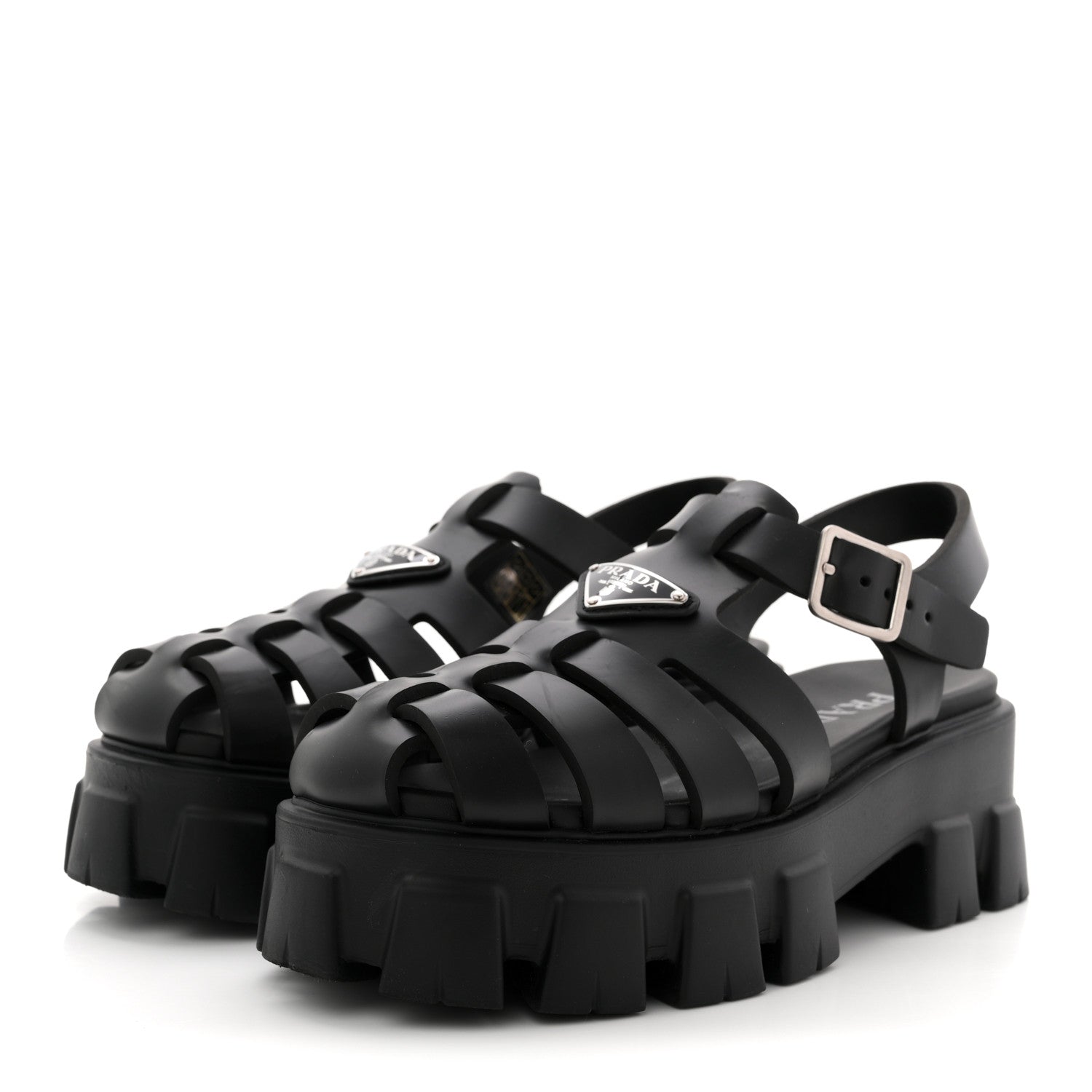Prada Foam Rubber Triangle Logo Monolith 55mm Cage Sandals 39 Black 4 of 11