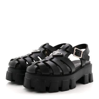 Prada Foam Rubber Triangle Logo Monolith 55mm Cage Sandals 39 Black 4 of 11
