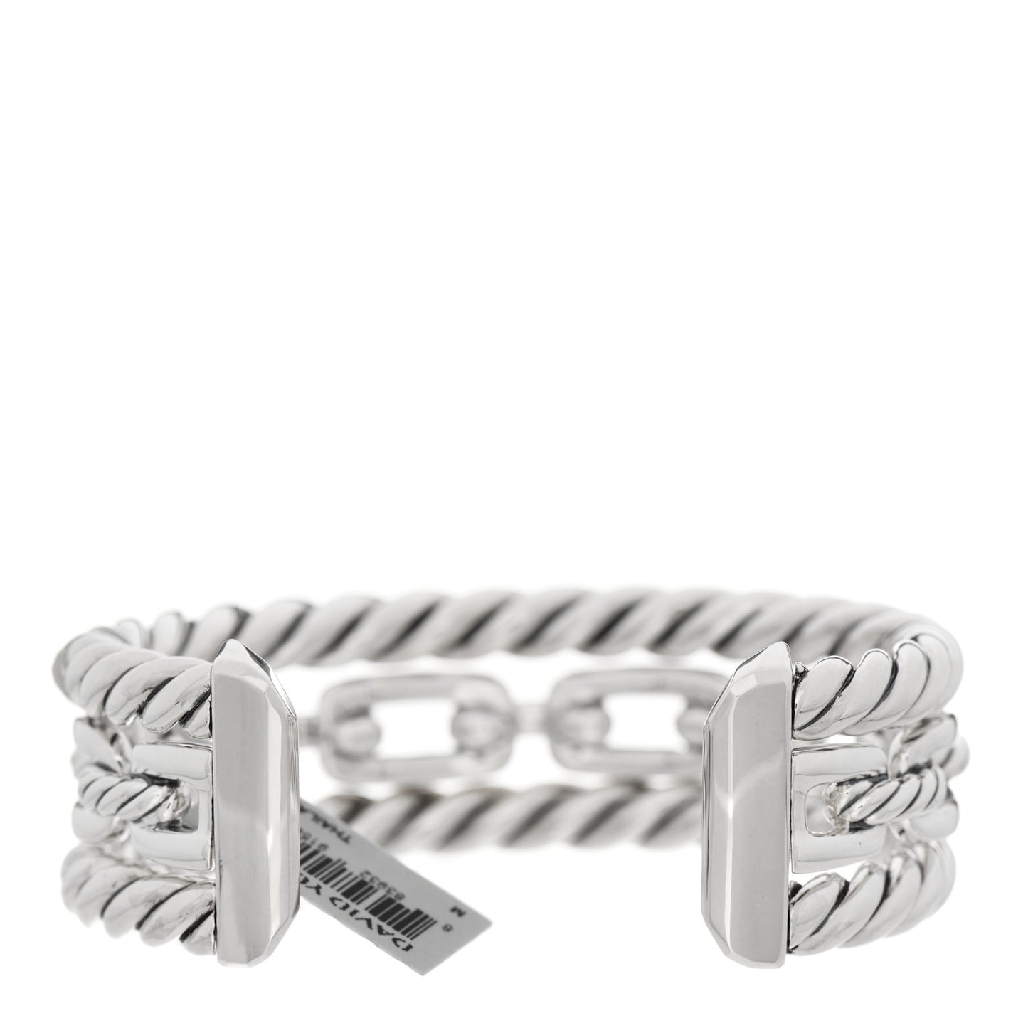 Sterling Silver Diamond Wellesley Link Three-Row Cuff Bracelet