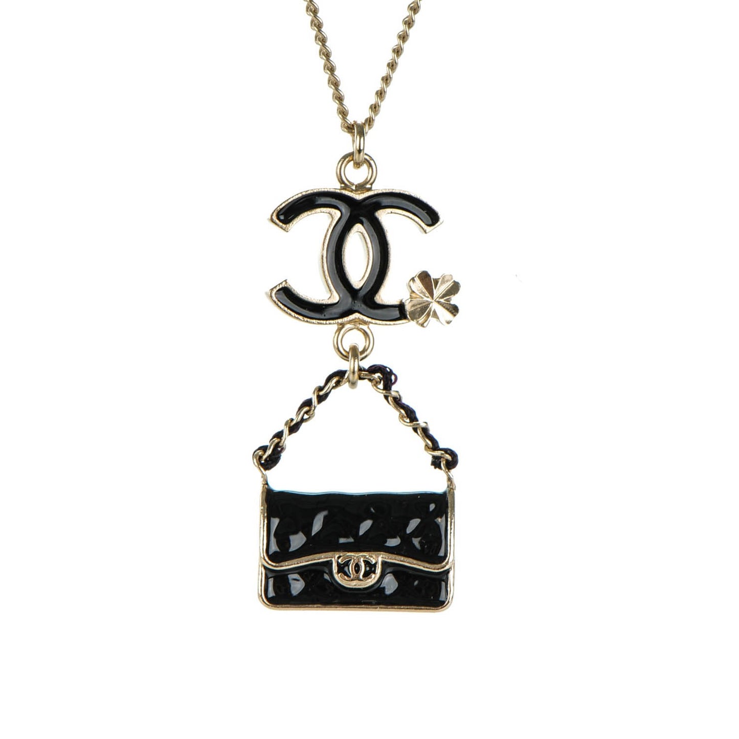 Enamel Charming Chic Classic Flap CC Charm Necklace Black