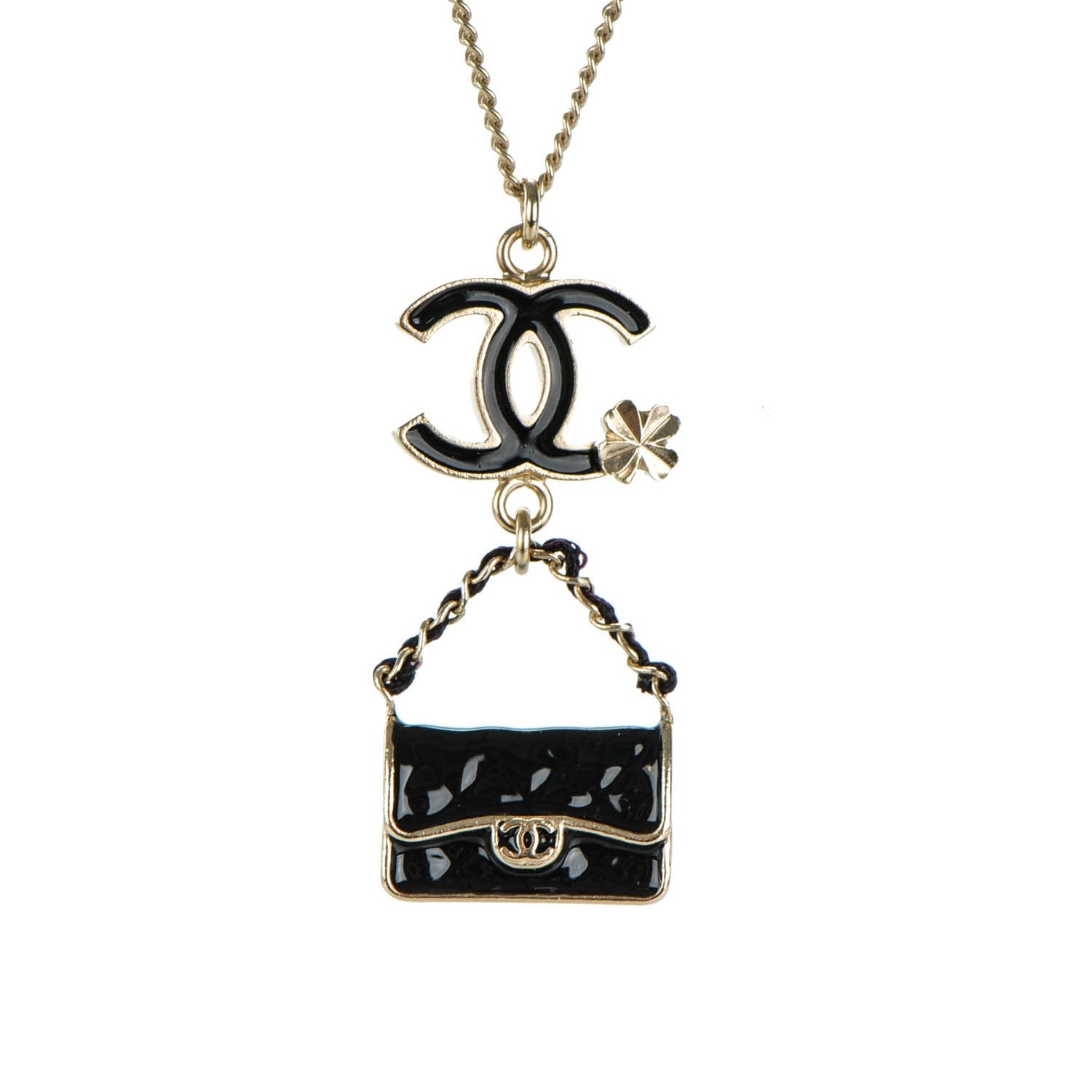 Chanel Enamel Charming Chic Classic Flap CC Charm Necklace Black 3 of 4