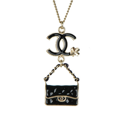Chanel Enamel Charming Chic Classic Flap CC Charm Necklace Black 3 of 4