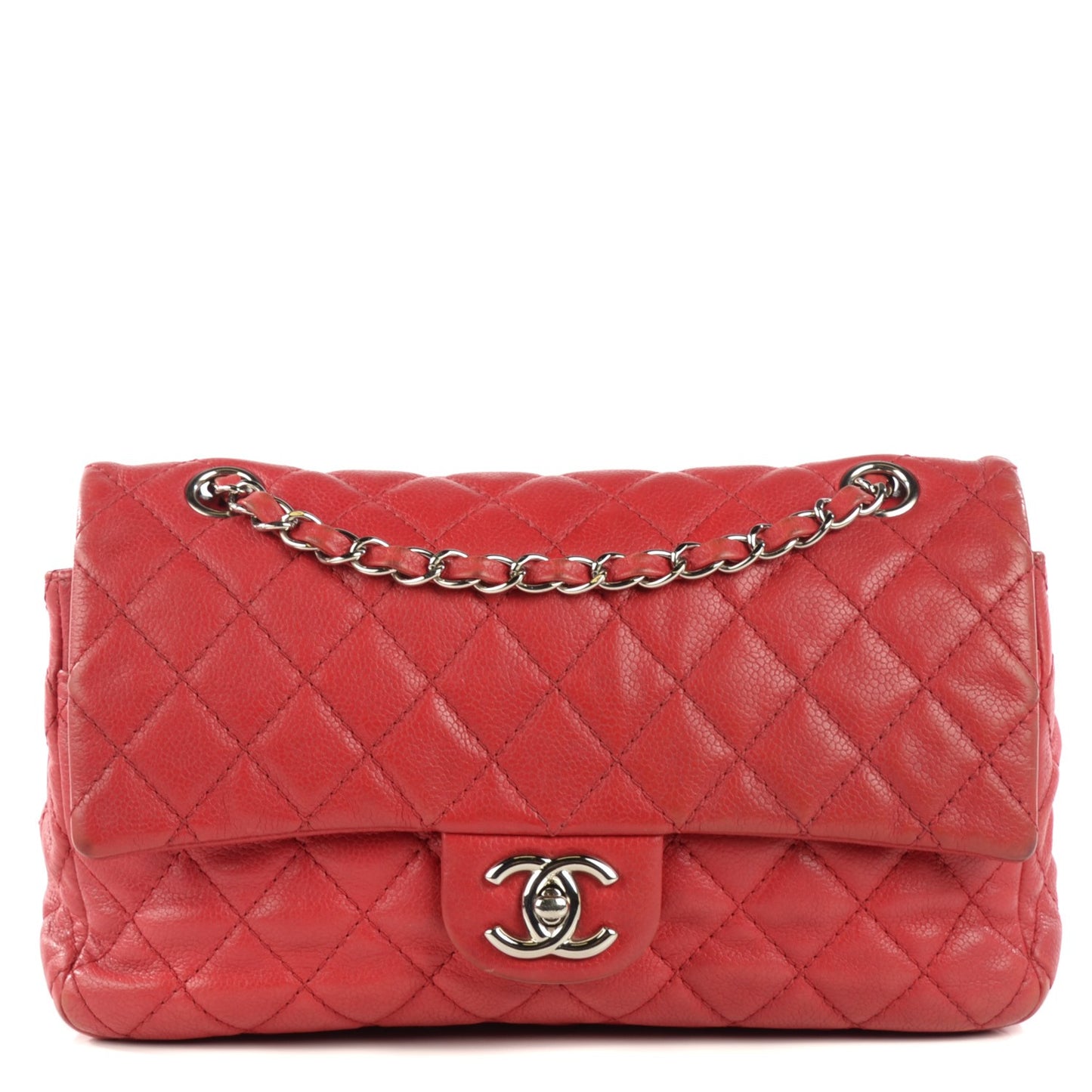 Soft Caviar Quilted Medium Double Flap Dark Pink