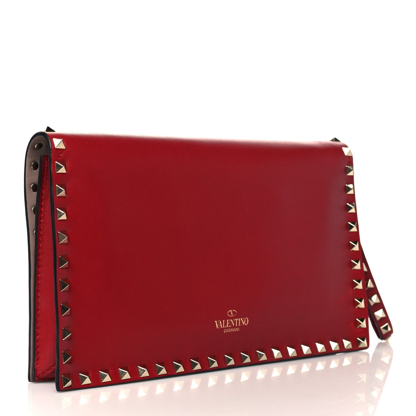 Nappa Rockstud Wristlet Clutch Rosso Valentino