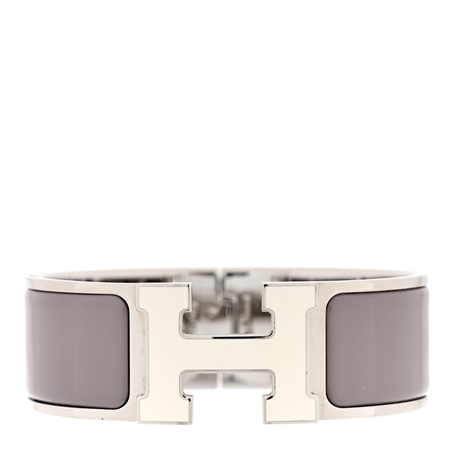 Enamel Wide Clic Clac H Bracelet PM Etoupe White