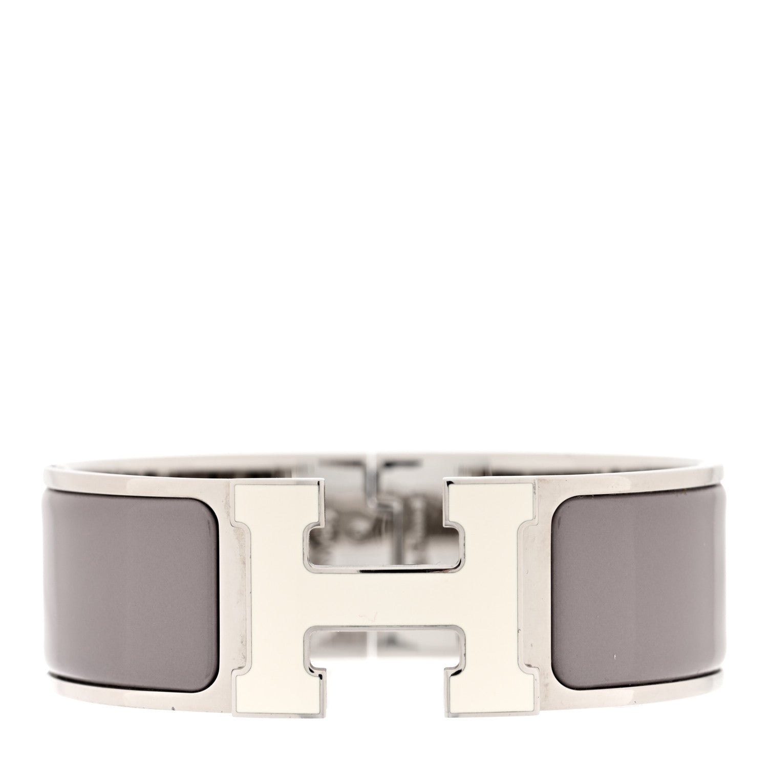 Hermes Enamel Wide Clic Clac H Bracelet PM Etoupe White 1 of 5