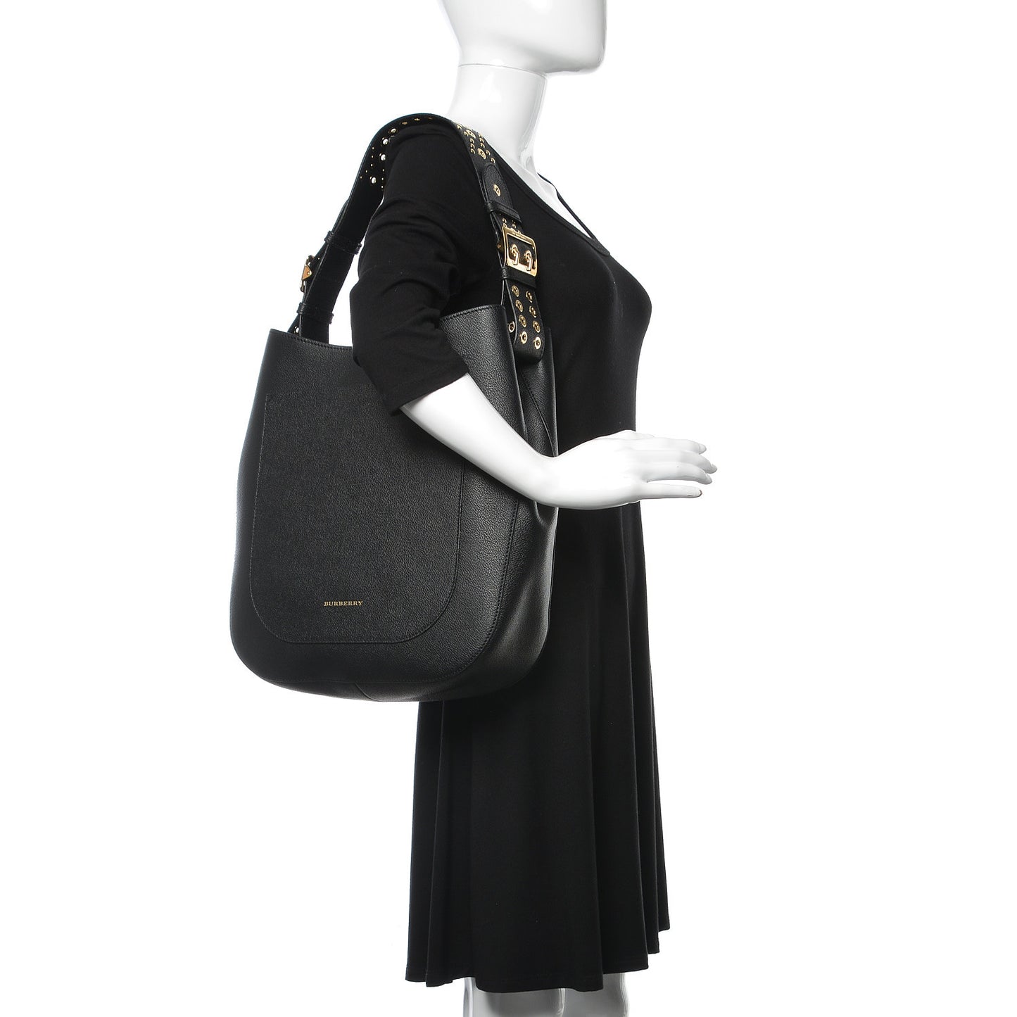 Soft Grainy Calfskin Studded Small Elmstone Hobo Black