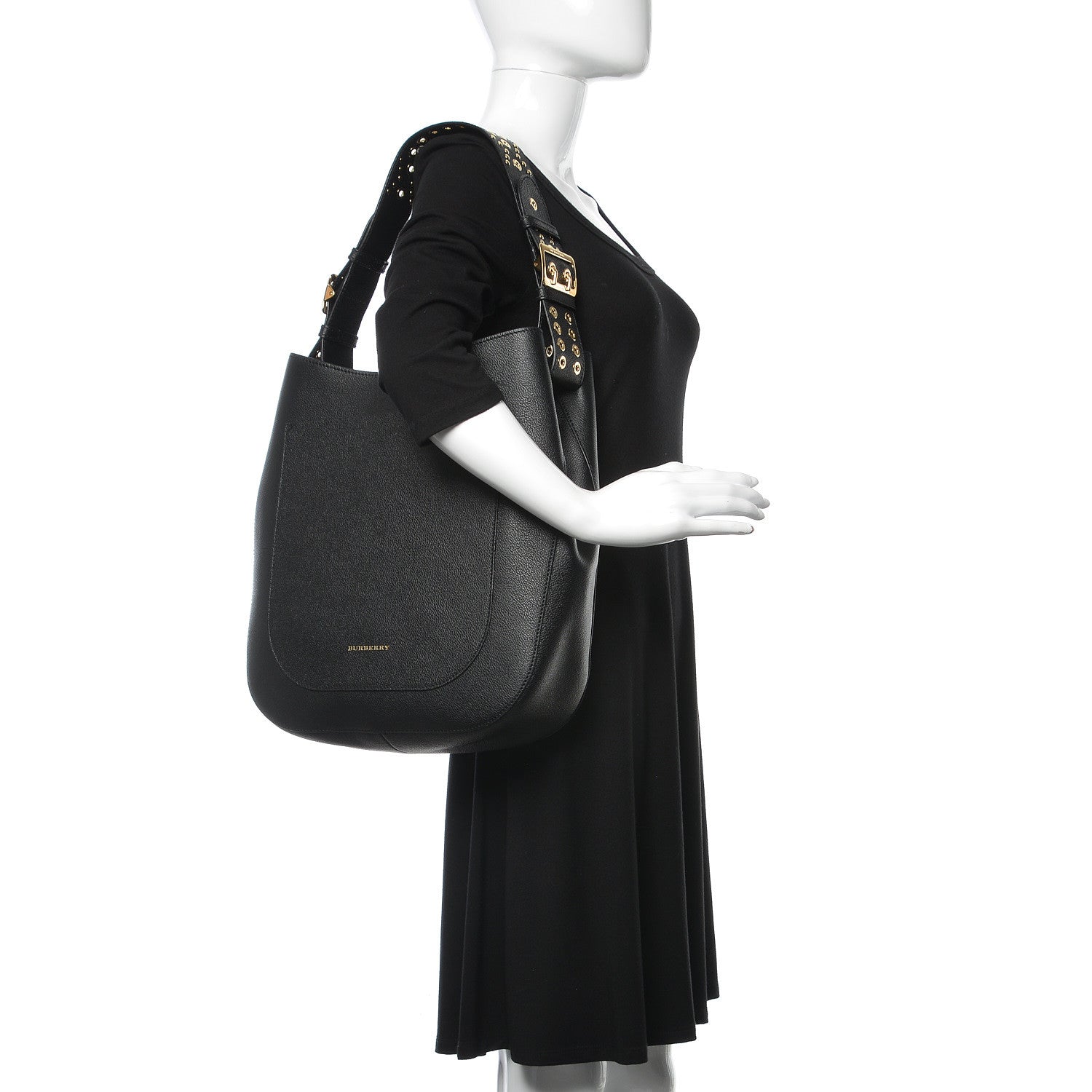 Burberry Soft Grainy Calfskin Studded Small Elmstone Hobo Black 2 of 9