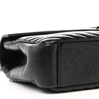 Saint Laurent Cracked Shiny Calfskin Matelasse Chevron Monogram Large College Satchel Black 8 of 9