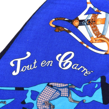 Hermes Cashmere Silk Tout En Carre Losange Shawl MM Bleu Royal Orange Blanc 3 of 5