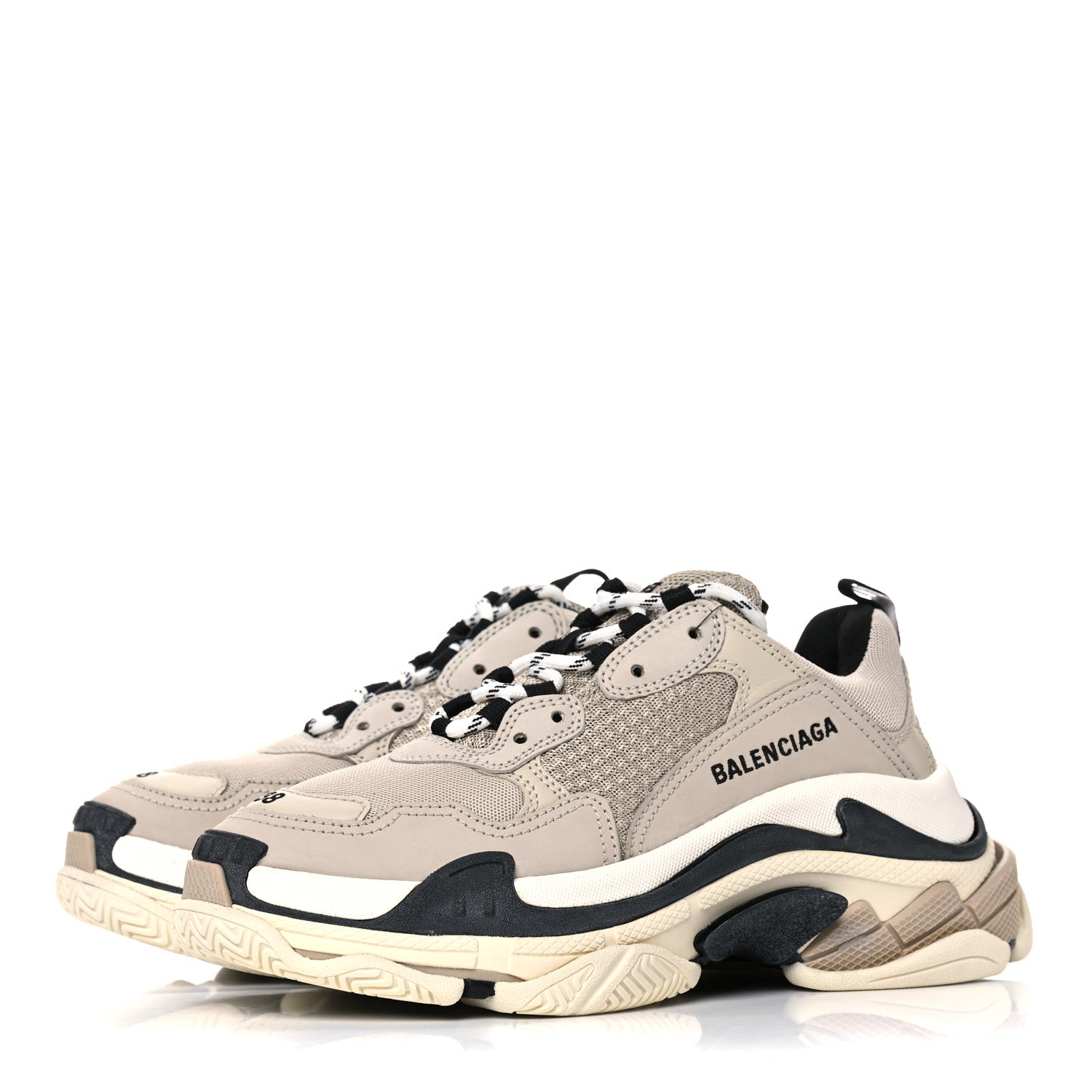 Balenciaga Fabric Mesh Womens Triple S Sneakers 38 Beige Black 3 of 9
