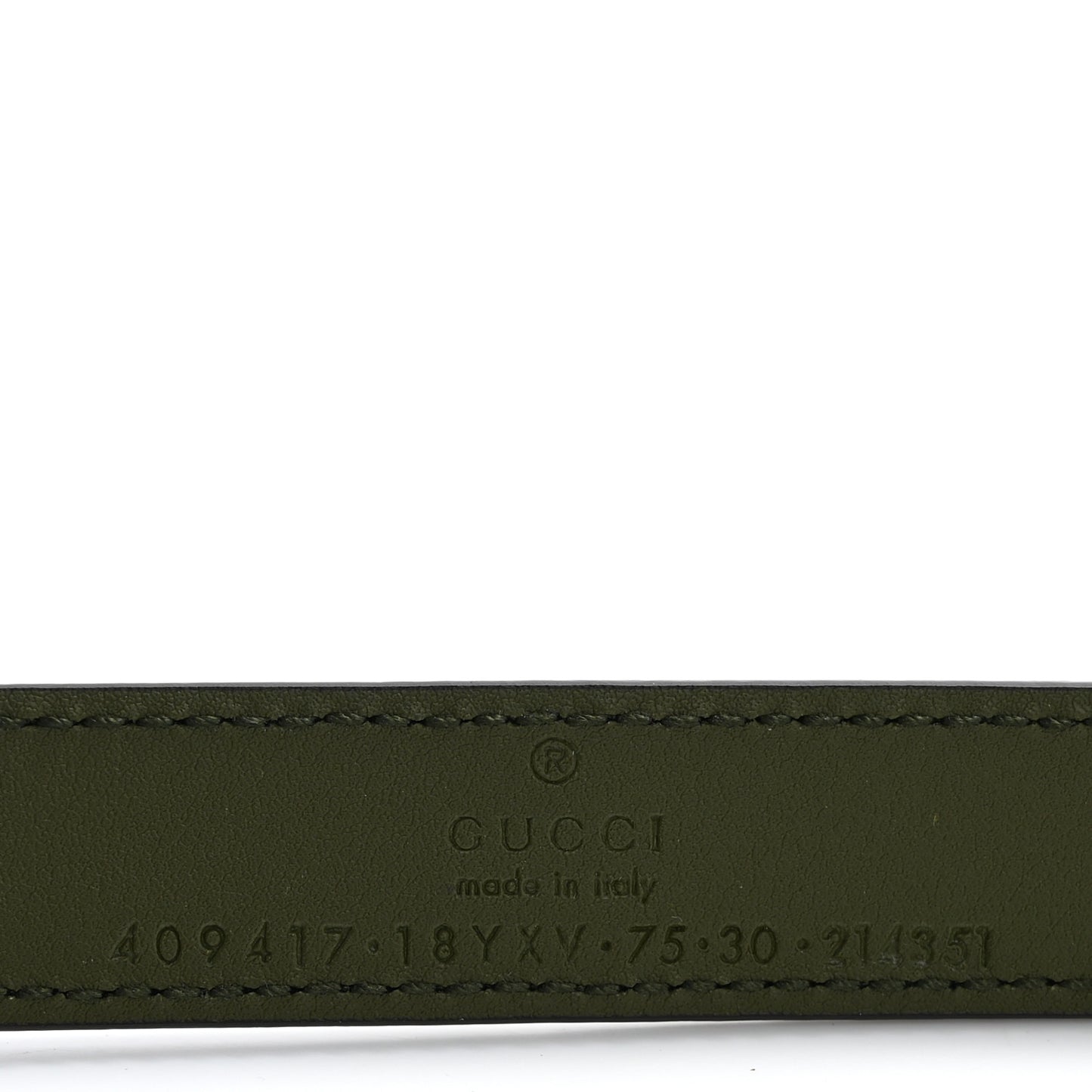 Azalea Calfskin Enamel Monochrome Double G 20mm Belt 75 30 Military Green