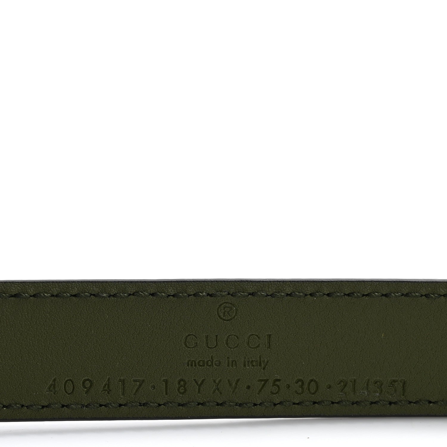 Gucci Azalea Calfskin Enamel Monochrome Double G 20mm Belt 75 30 Military Green 4 of 6