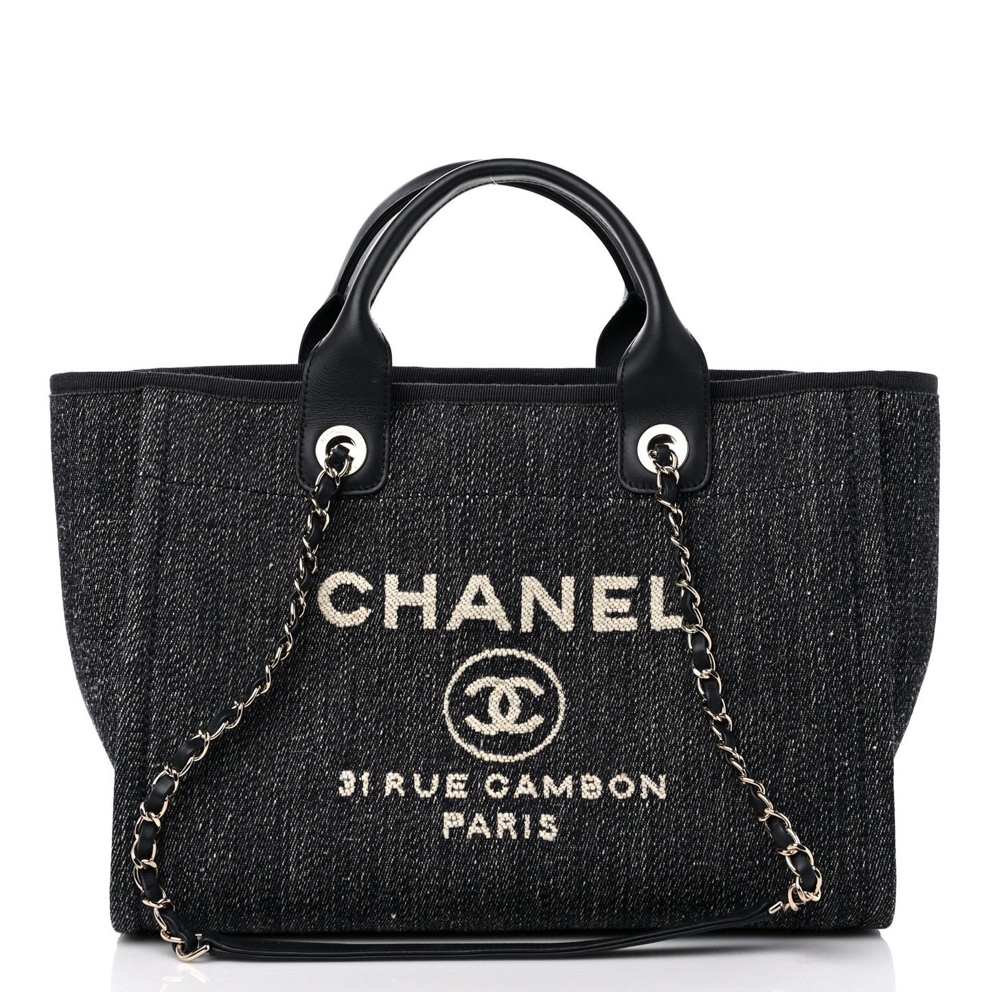 Denim Small Deauville Tote Dark Blue White
