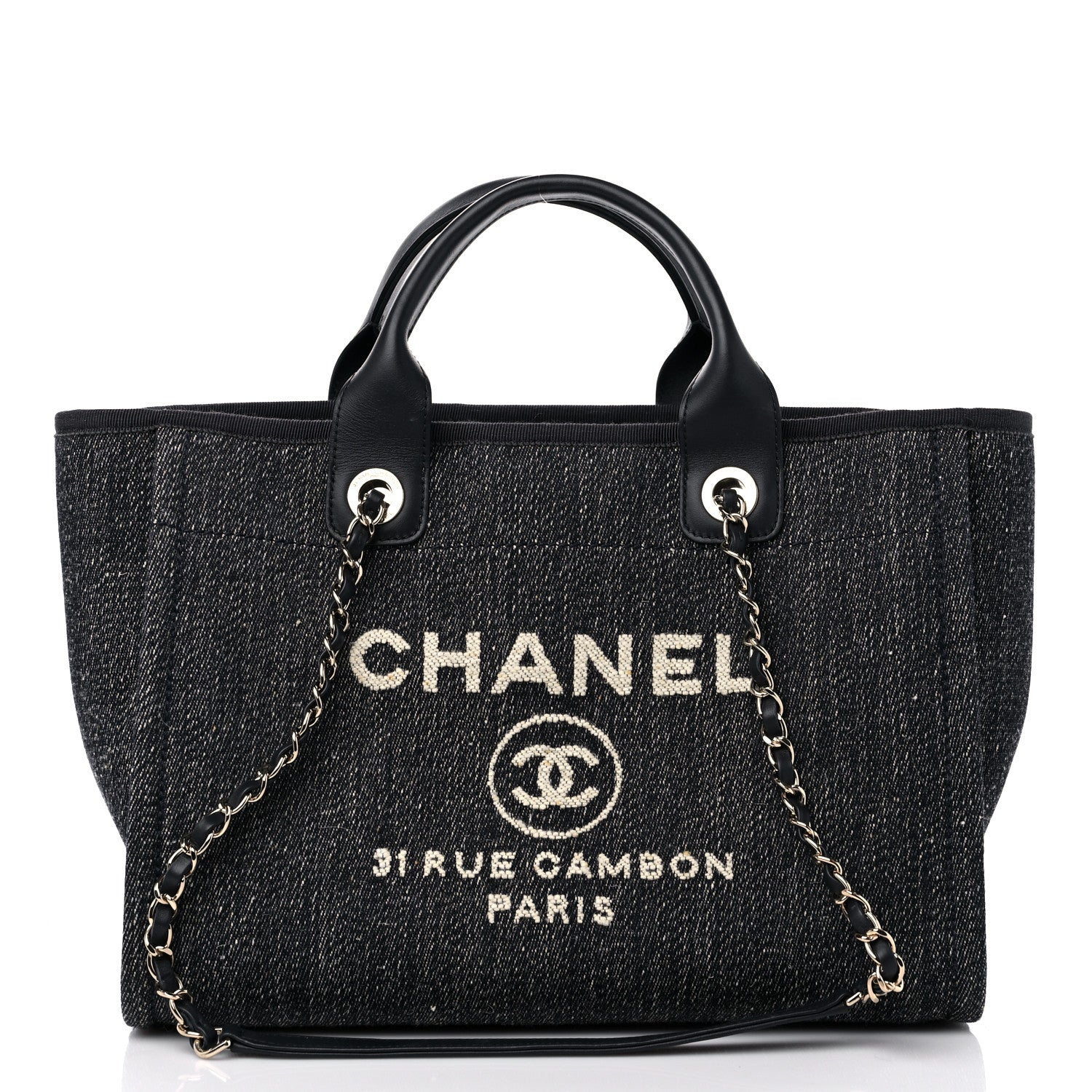 Chanel Denim Small Deauville Tote Dark Blue White 3 of 13
