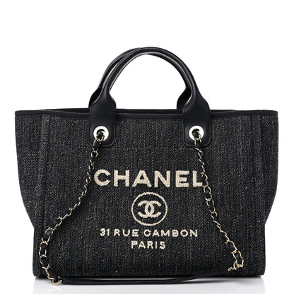 Chanel Denim Small Deauville Tote Dark Blue White 3 of 13