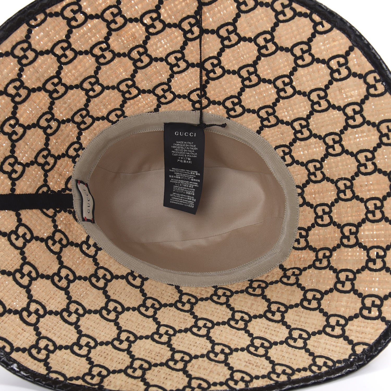 Gucci Raffia Elaphe GG Monogram Embroidered Wide Brim Hat Ivory Black 5 of 7