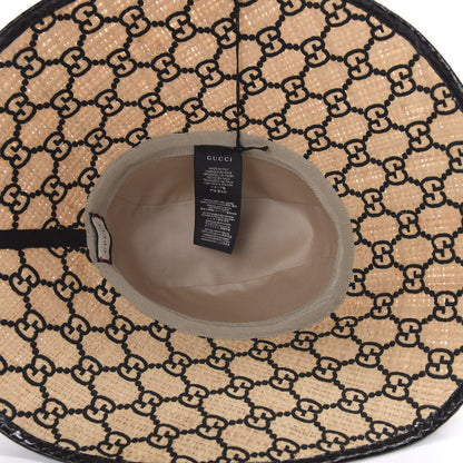 Gucci Raffia Elaphe GG Monogram Embroidered Wide Brim Hat Ivory Black 5 of 7