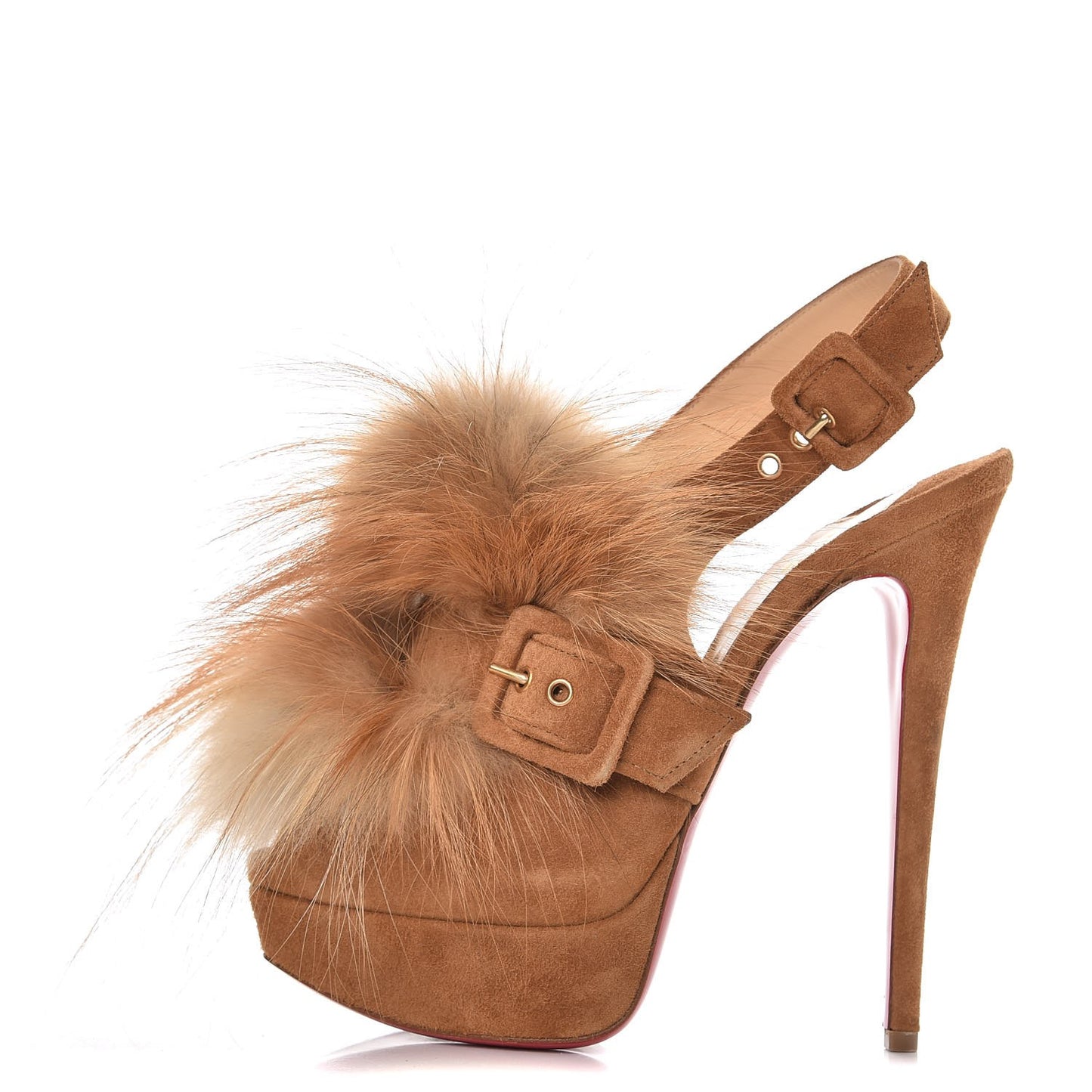 Suede Fox Fur Splash 150 Pumps 38 Camel