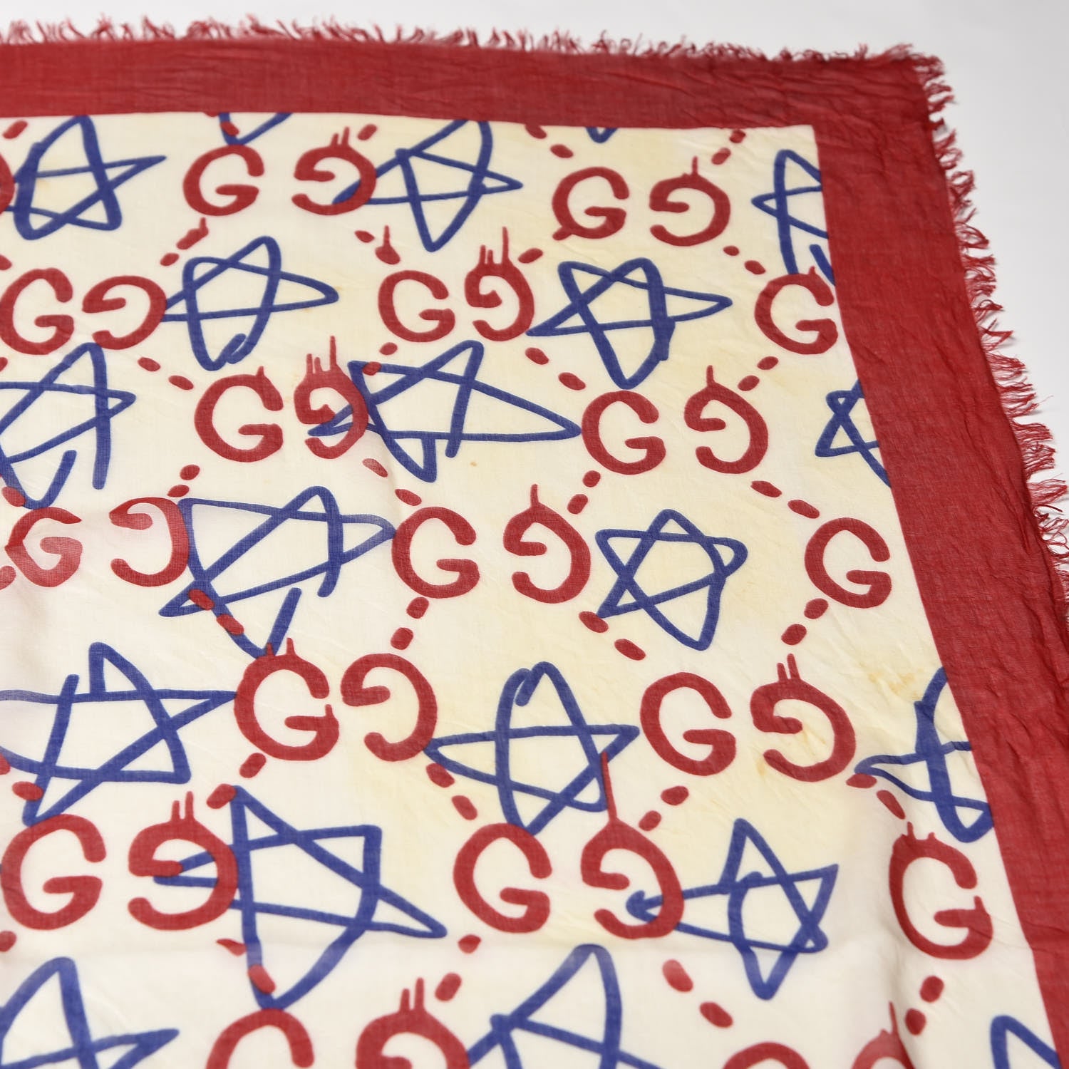 Gucci Modal Silk GucciGhost Print Square Scarf White 6 of 8