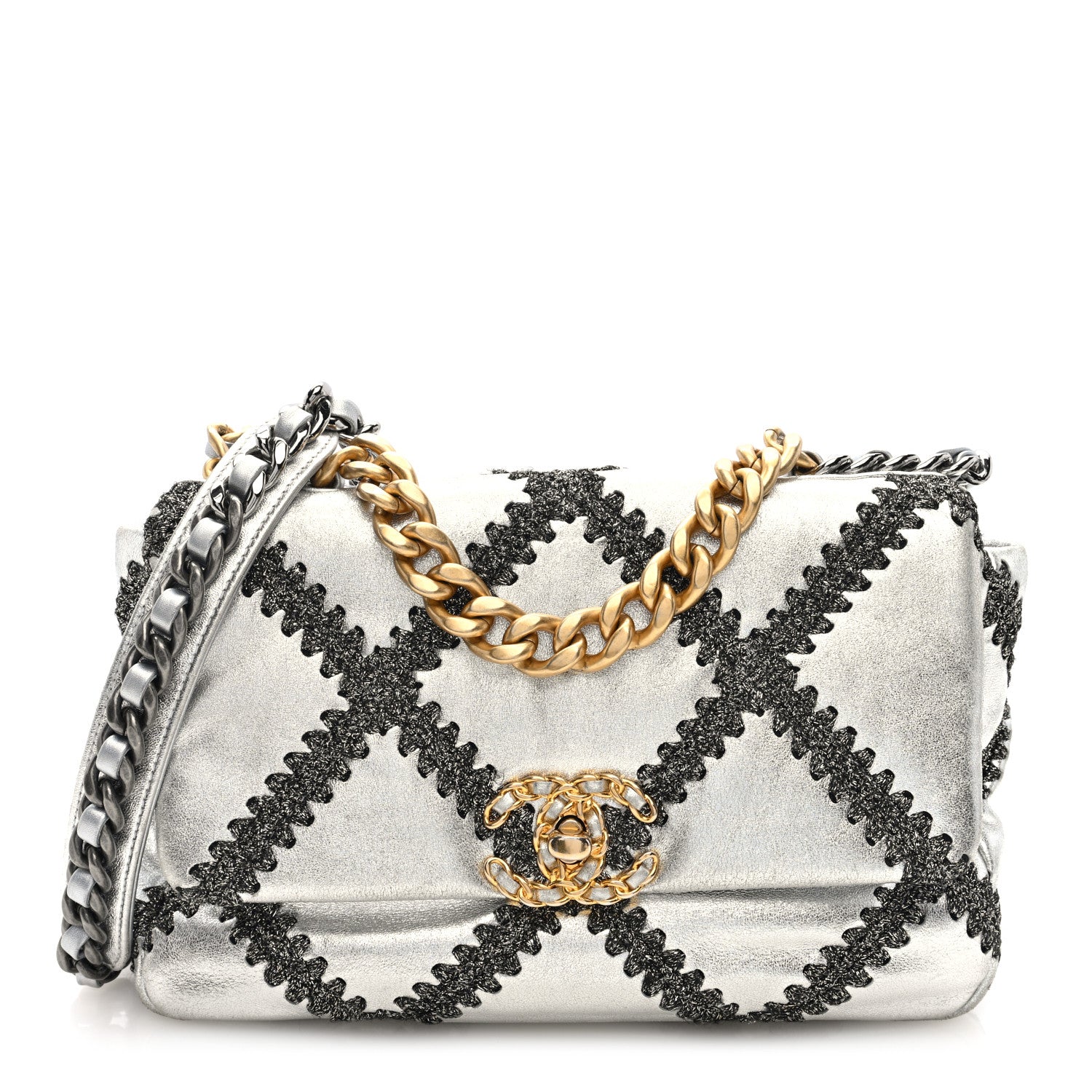 Chanel Metallic Calfskin Crochet Medium Chanel 19 Flap Silver 1 of 10