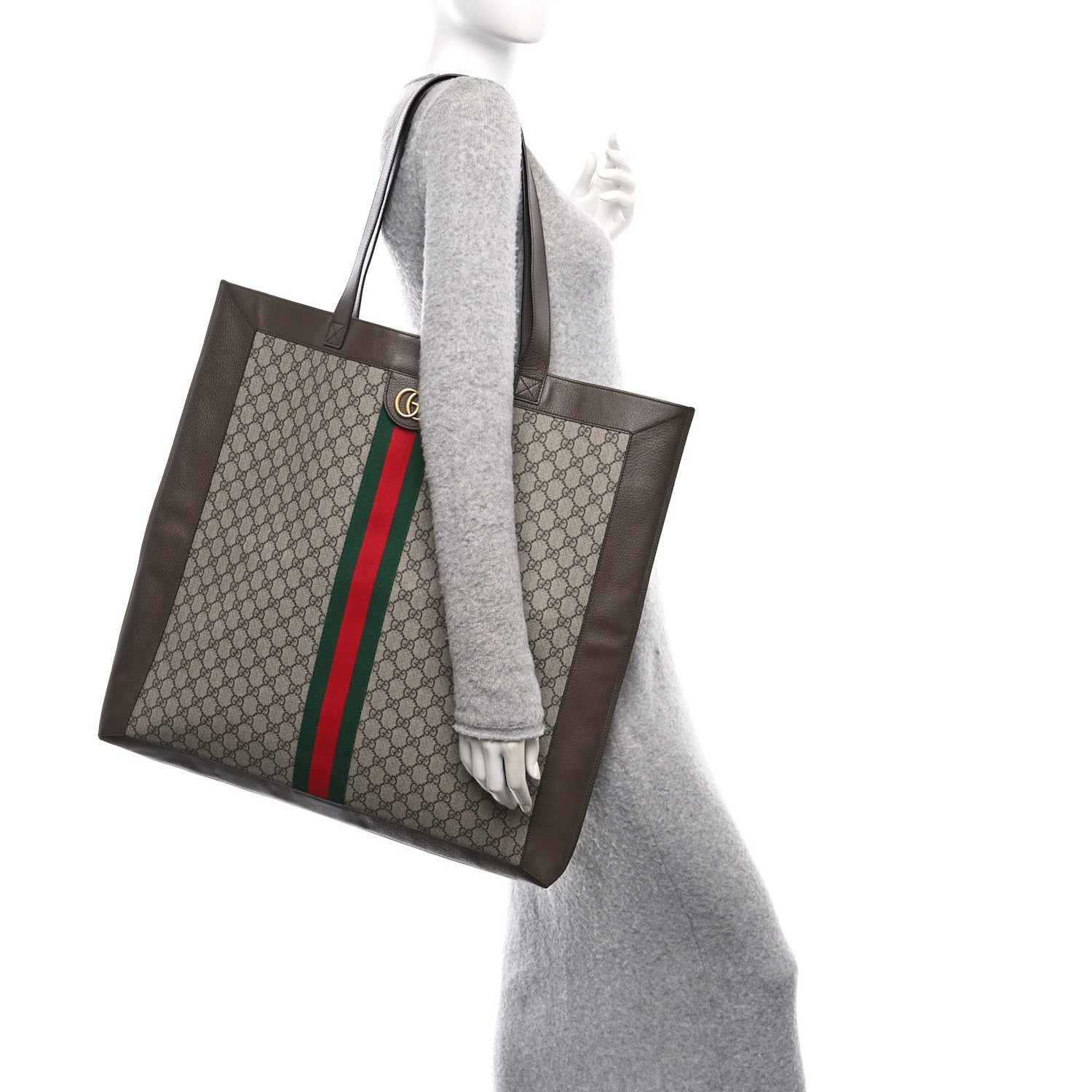 Gucci GG Supreme Monogram Web Maxi Ophidia Vertical Shopping Tote Brown 2 of 11