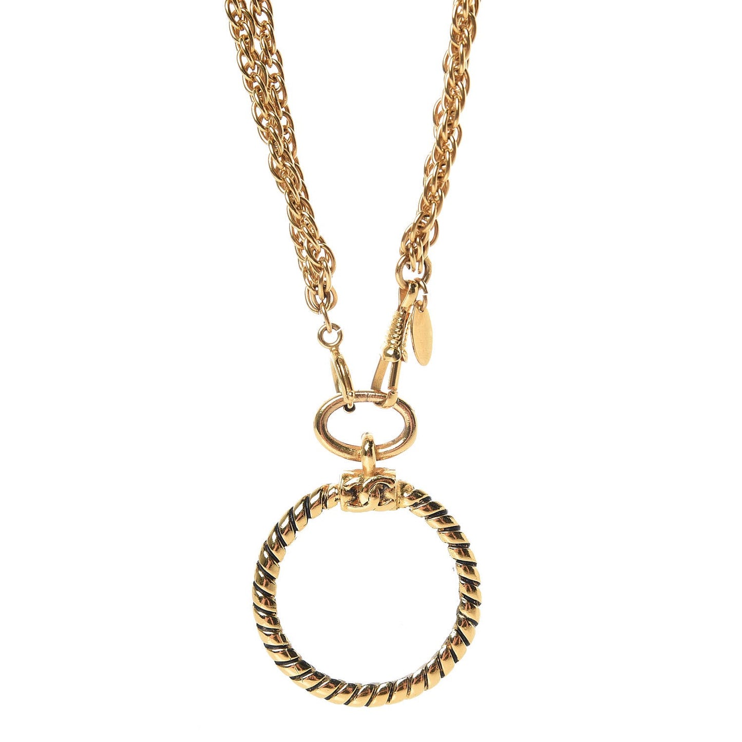 Loupe Magnifying Glass Double Chain Necklace Gold