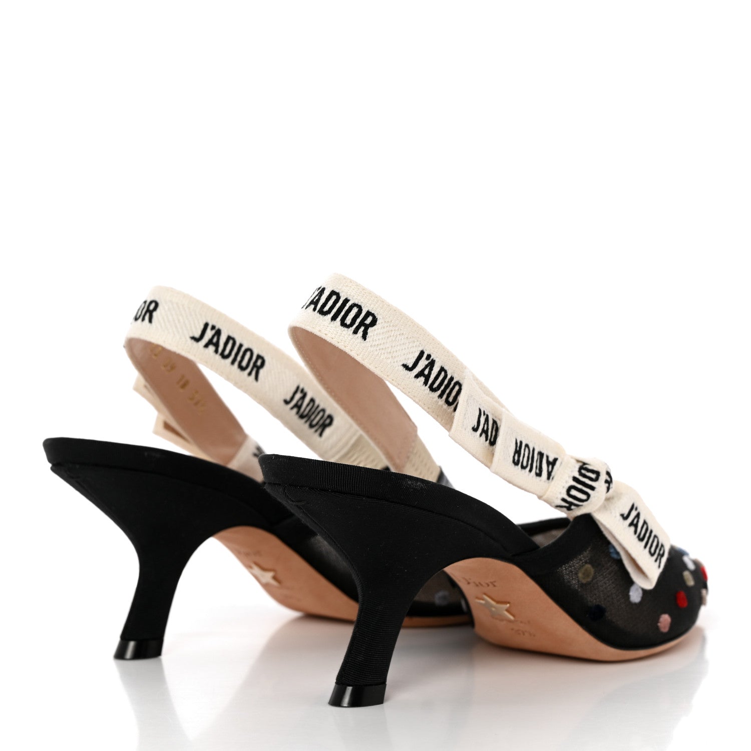 Christian Dior Mesh Ribbon Velvet Mini Dot J'Adior Slingback 65mm Pumps 37.5 Black Multicolor 4 of 11