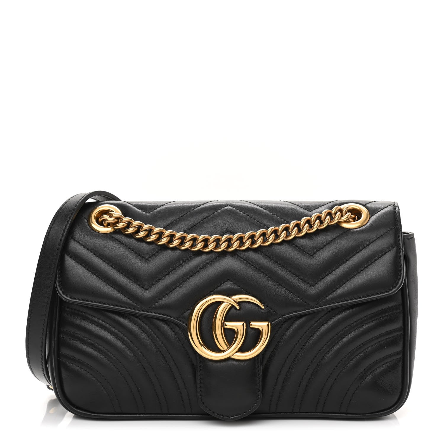 Gucci Calfskin Matelasse Small GG Marmont Shoulder Bag Black 1 of 12