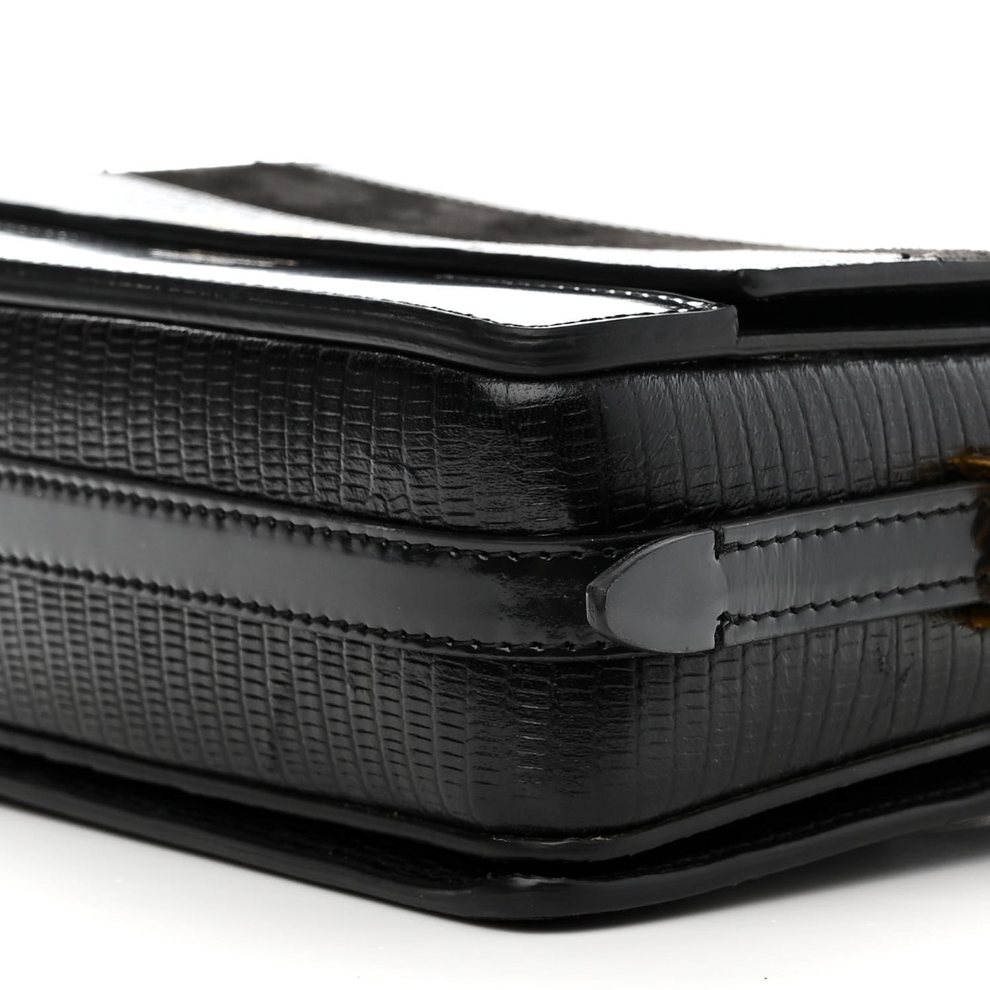 Calfskin Lizard Embossed Two Tone Small Grace Bag Black