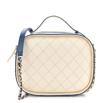 Chanel Calfskin Stitched Vanity Case White Blue 1 of 11
