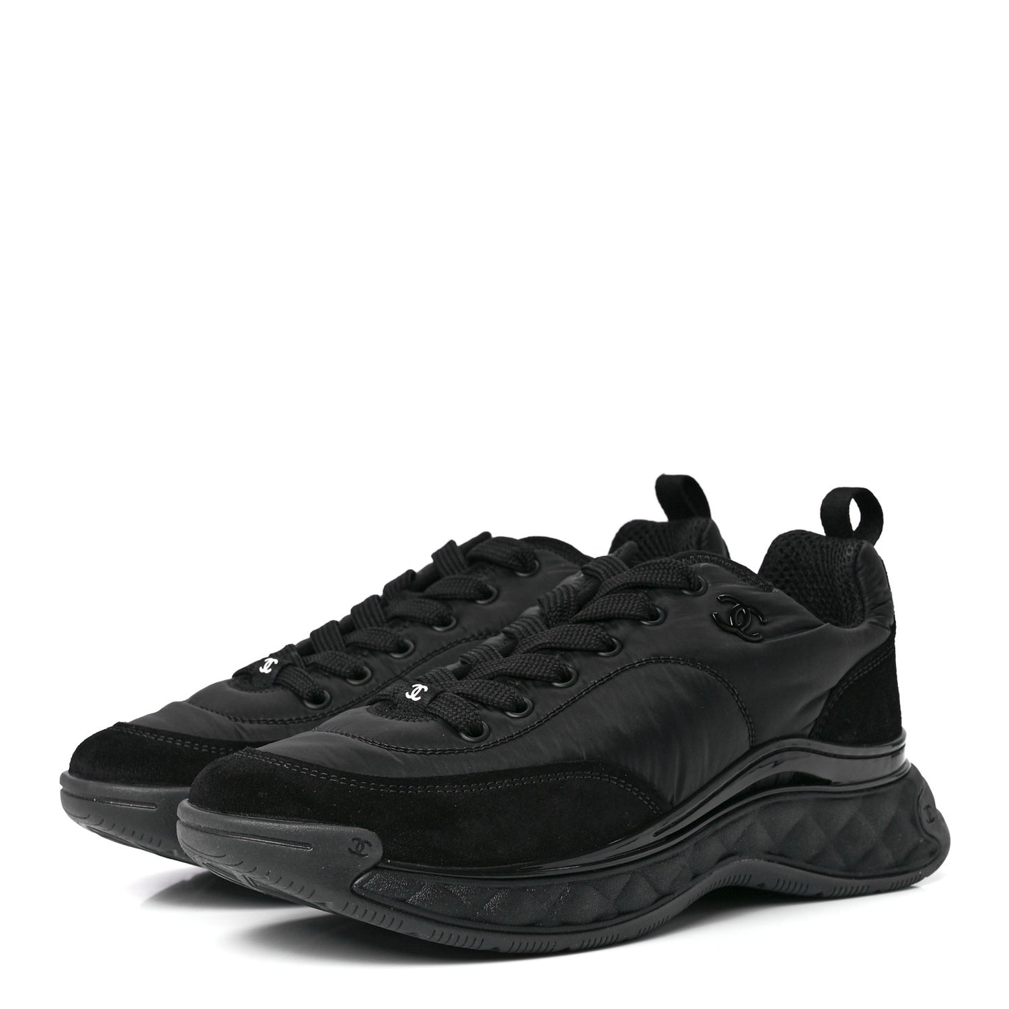 Nylon Suede Calfskin CC Sneakers 40 Black