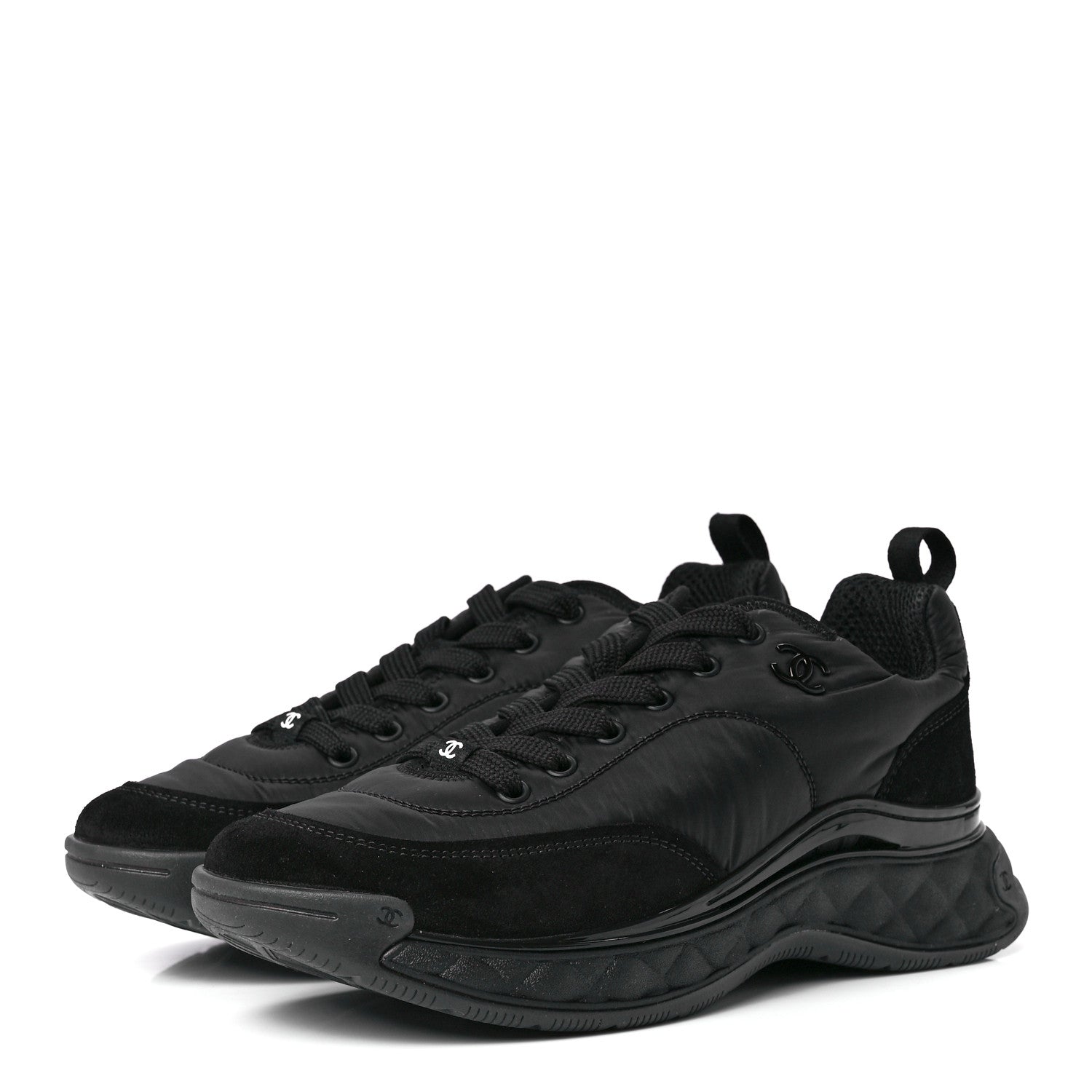 Chanel Nylon Suede Calfskin CC Sneakers 40 Black 3 of 9