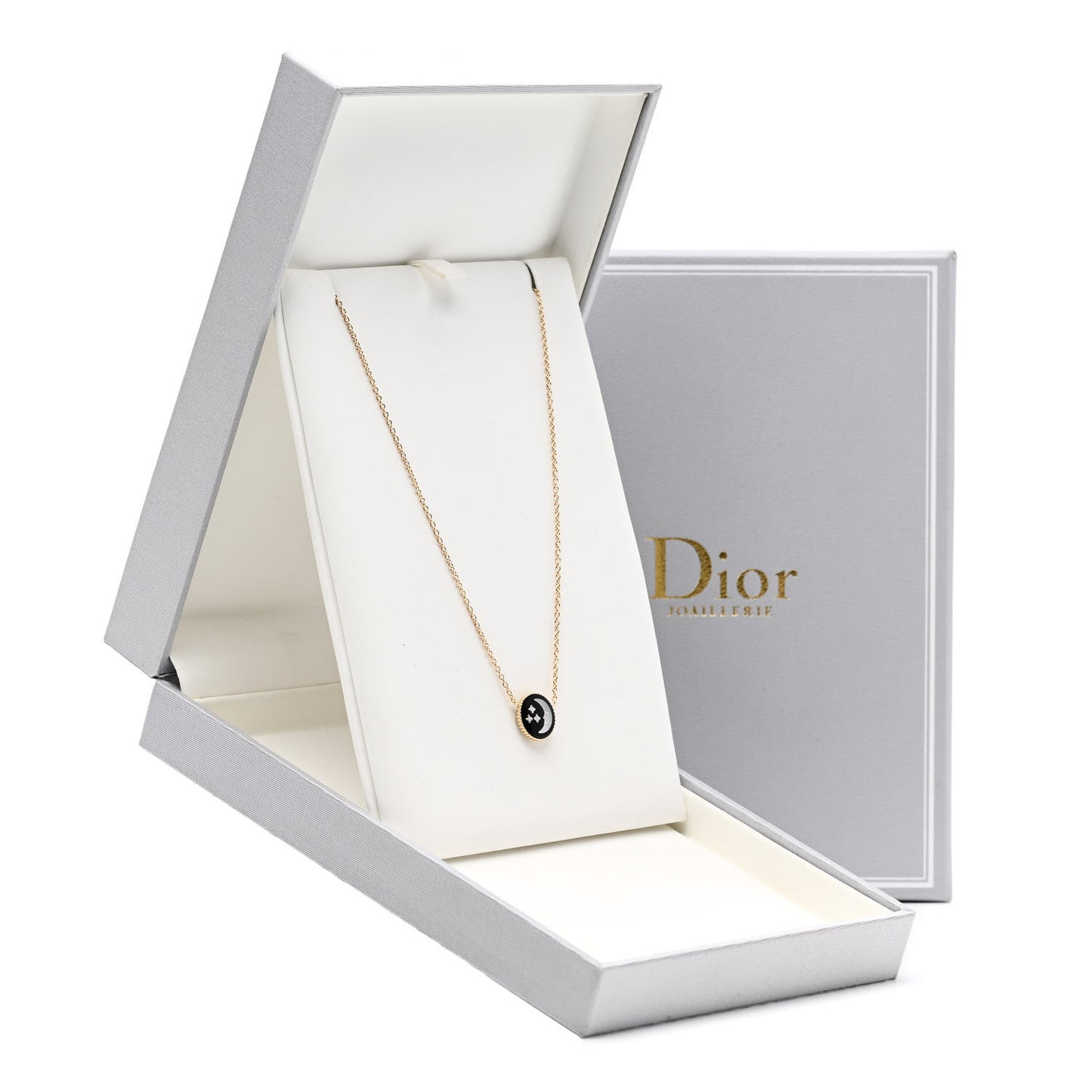 18K Yellow Gold Diamond Black Onyx Mother of Pearl Rose Celeste Pendant Necklace