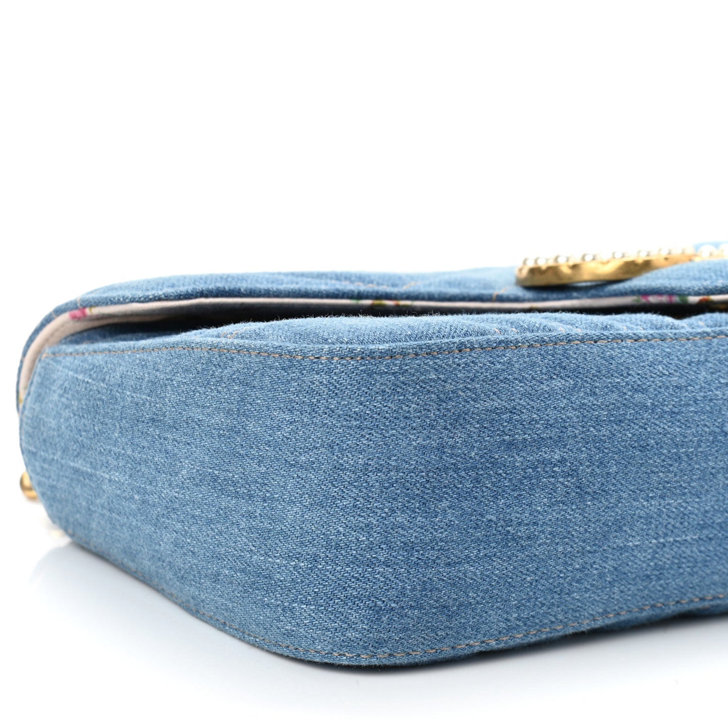 Denim Matelasse Small Pearly GG Marmont Shoulder Bag Blue