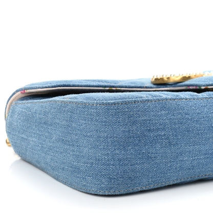 Gucci Denim Matelasse Small Pearly GG Marmont Shoulder Bag Blue 9 of 10