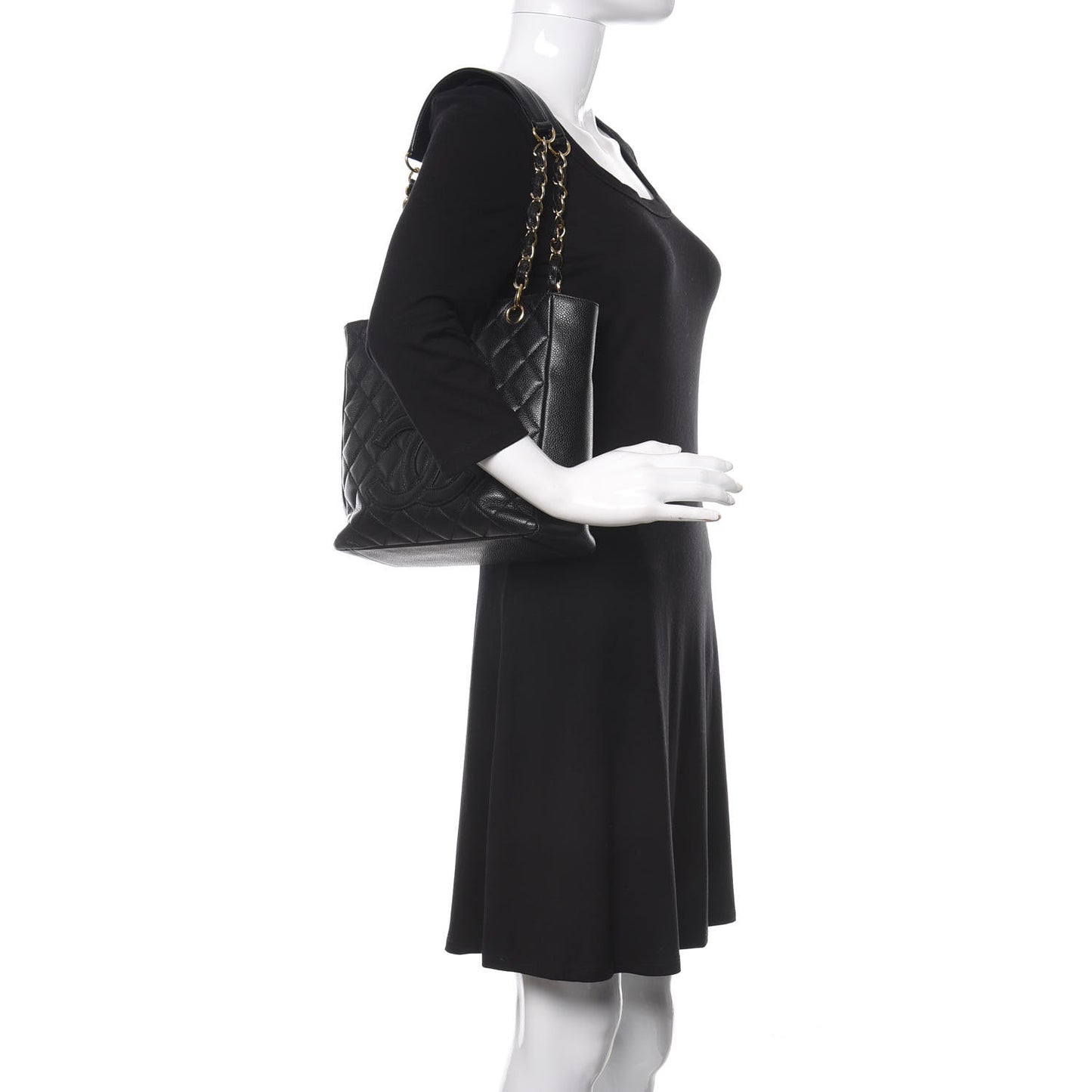 Caviar Quilted Petit Shopping Tote PST Black