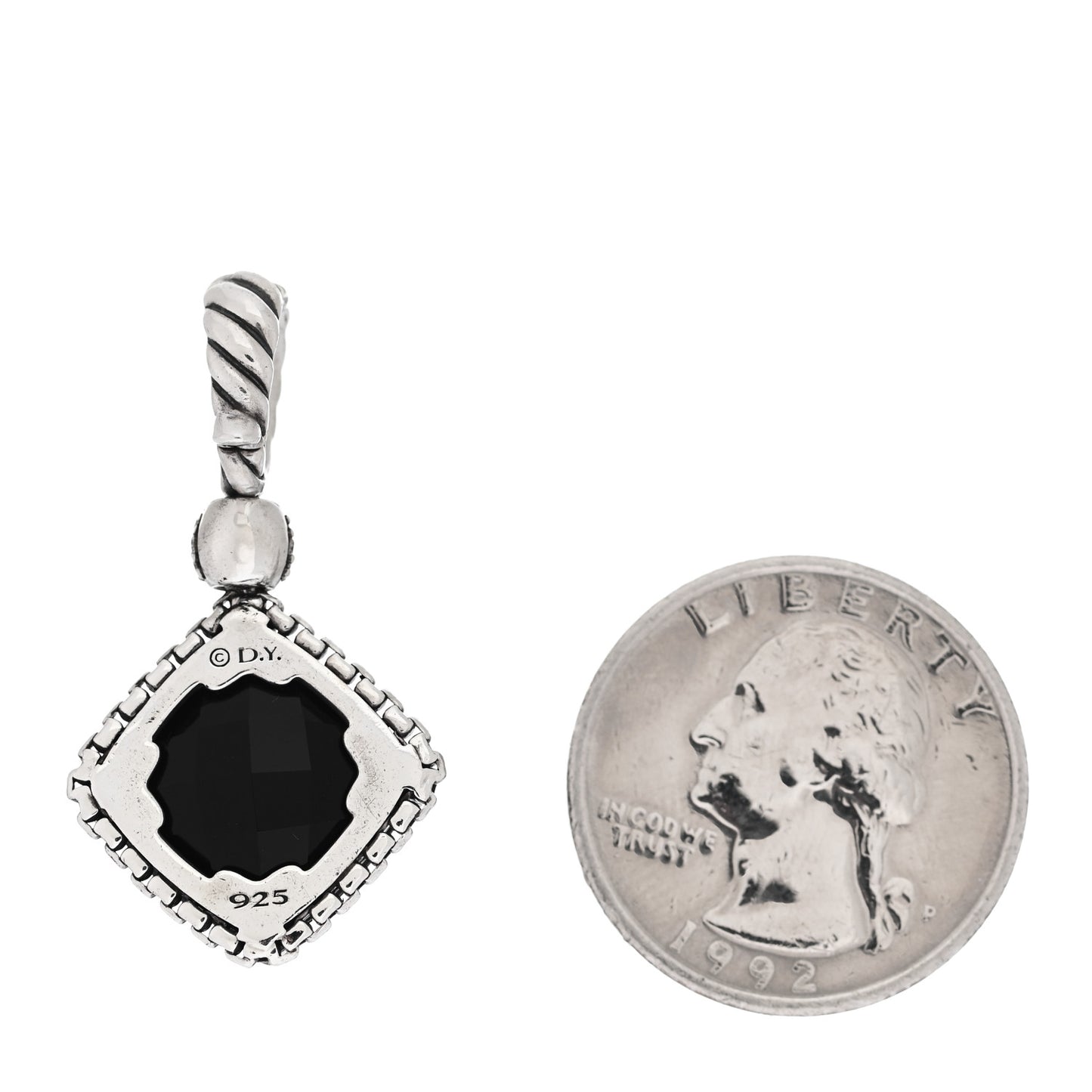 Sterling Silver Diamond Black Onyx 14mm Cushion On Point Pendant
