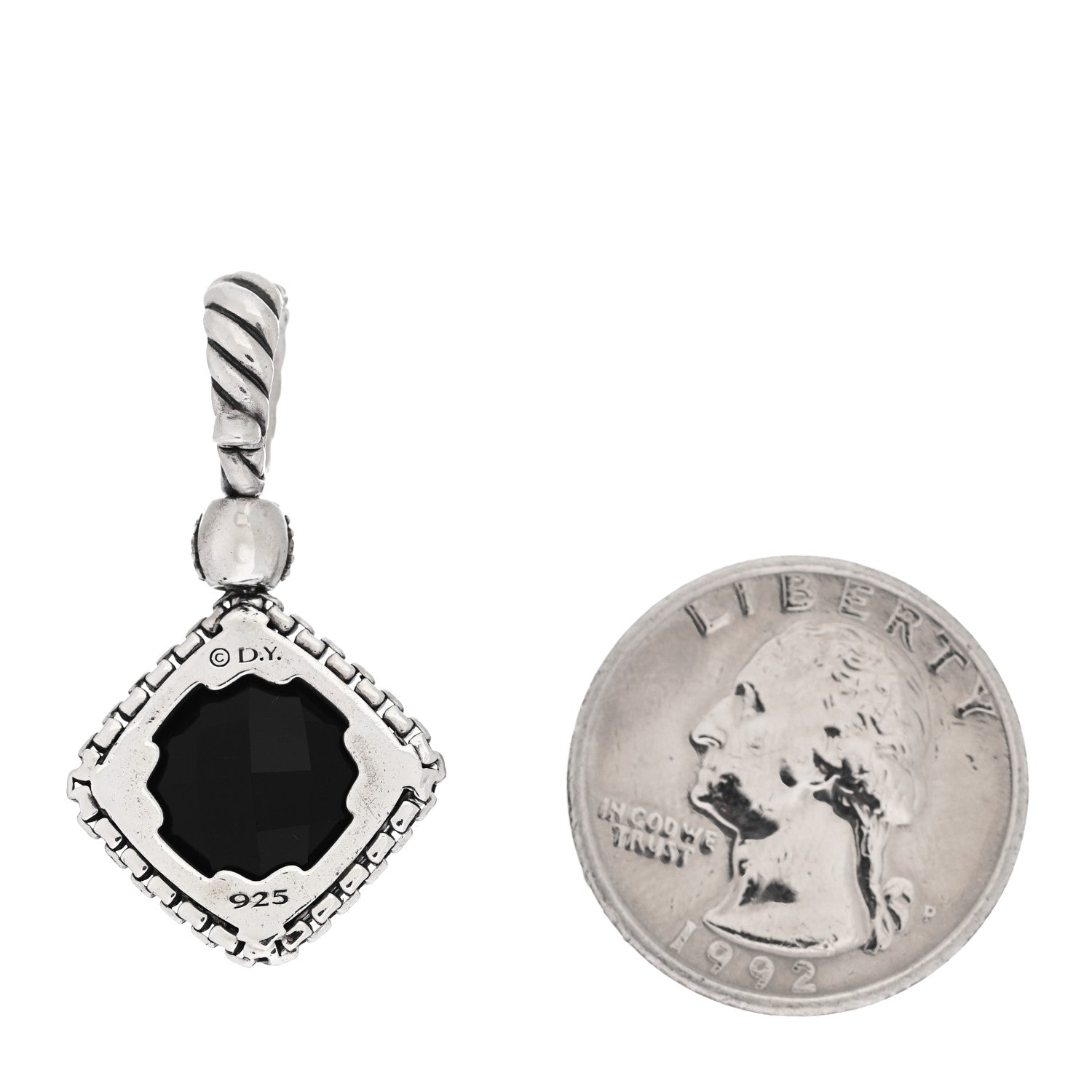 David Yurman Sterling Silver Diamond Black Onyx 14mm Cushion On Point Pendant 2 of 3