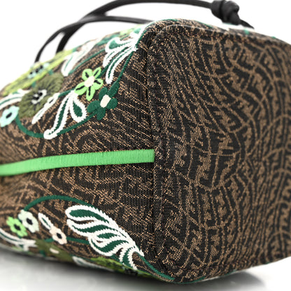 Fendi X SARAH COLEMAN Vitello Grace Fabric Jacquard FF Vertigo Fiori Embroidered Mini Mon Tresor Bucket Bag Tobacco 9 of 10