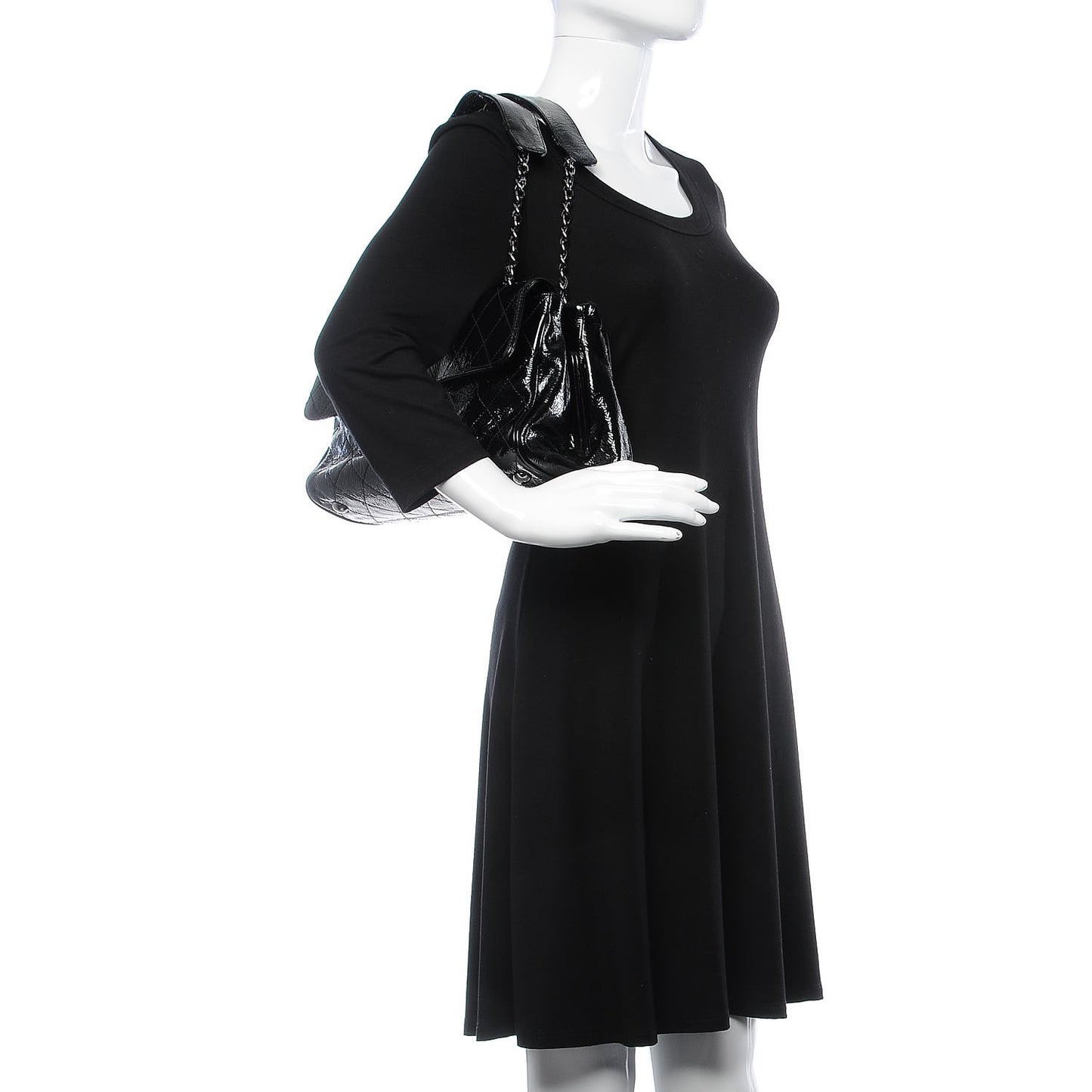 Distressed Patent Quilted Small Ritz Flap Bag Black